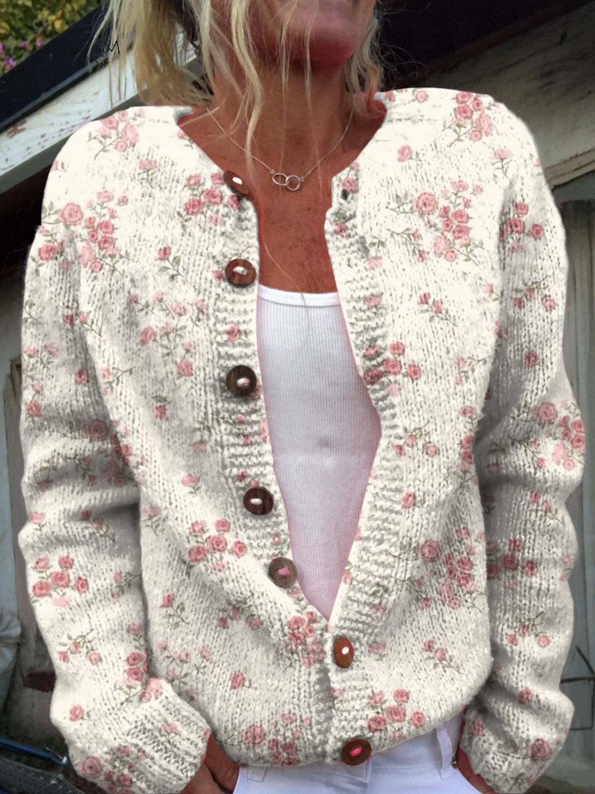Cardigan Vintage Floreale per Donna Aurora Roma