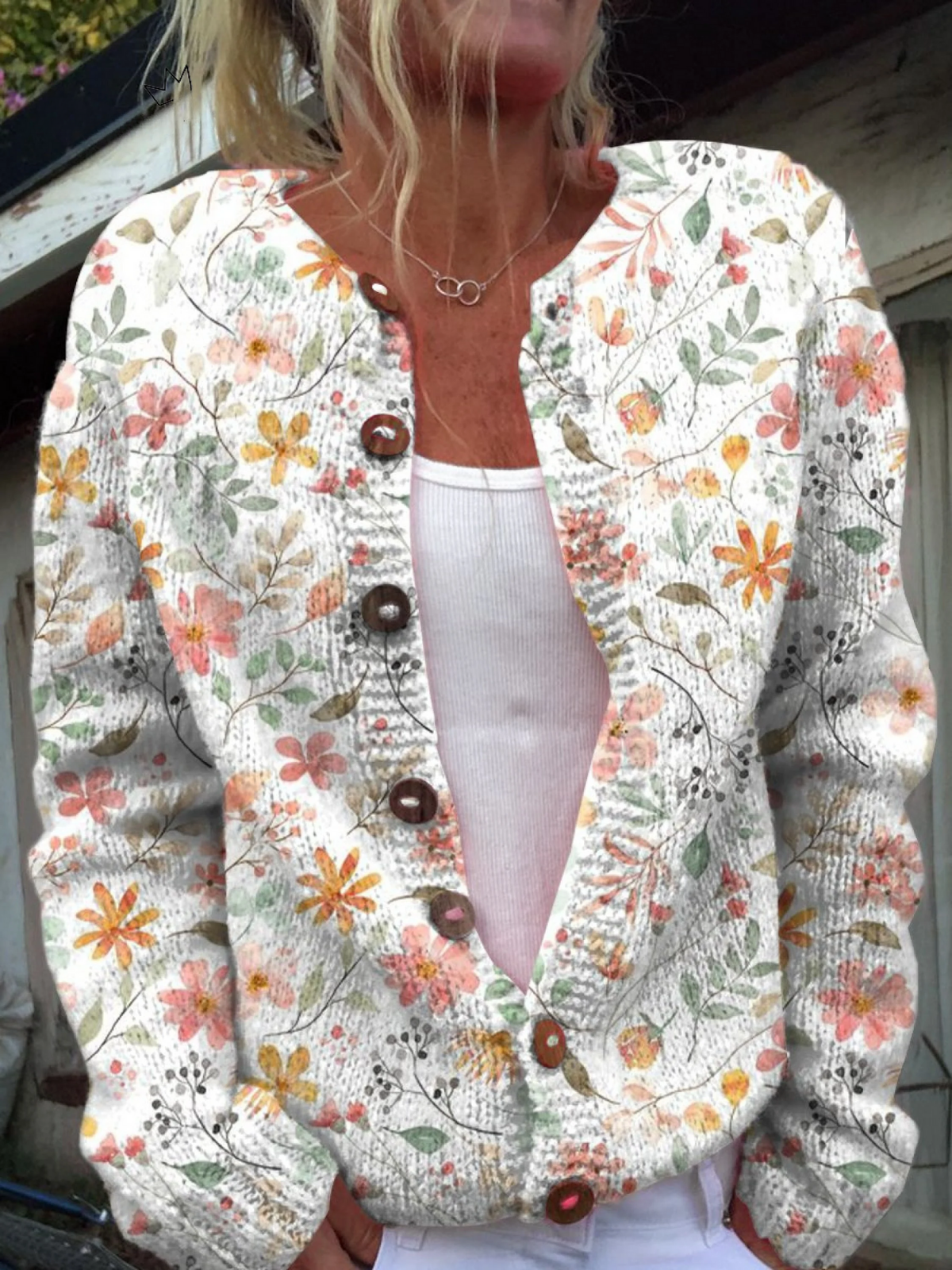 Cardigan Vintage a Motivo Floreale per Donna Aurora Roma