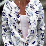 Cardigan Vintage con Motivo Floreale e Uccelli per Donna Aurora Roma