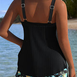 Amalfi - Due Pezzi Tankini a Righe con Pantaloni da Spiaggia