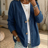 Classico Cappotto in Denim con Chiusura a Bottoni