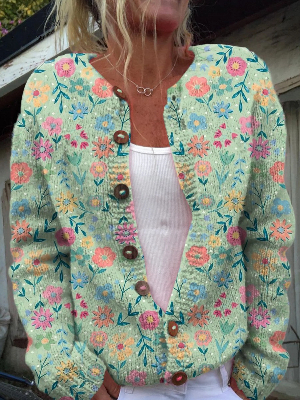 Cardigan Vintage con Motivo Floreale per Donne Aurora Roma