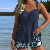 Amalfi - Due Pezzi Tankini a Righe con Pantaloni da Spiaggia
