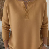 HELENA | HENLEY BUTTON-UP KNIT SWEATER