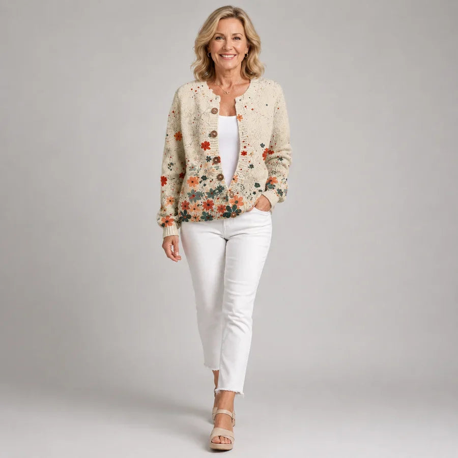 Cardigan Vintage con Motivo Floreale per Donne Aurora Roma
