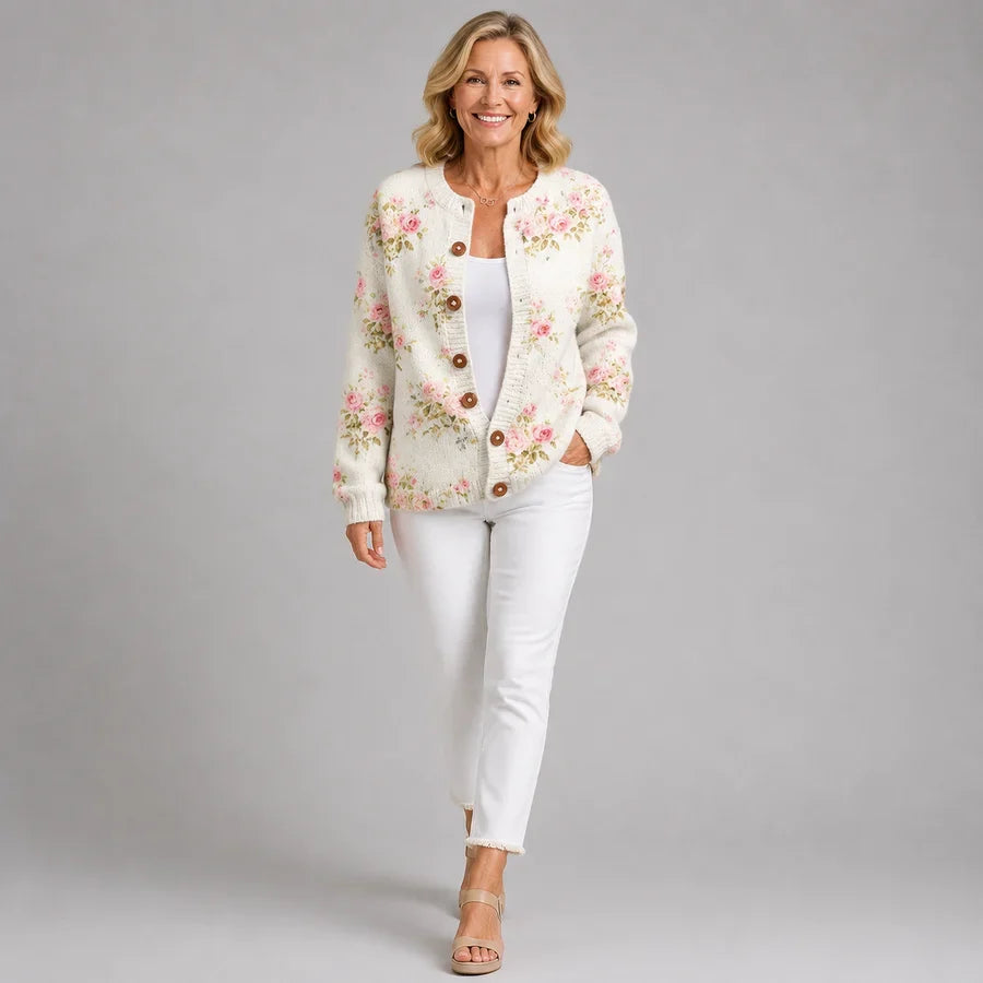 Cardigan Vintage Floreale per Donna Aurora Roma