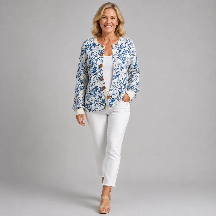 Cardigan Vintage a Fiori con Bottoni per Donna Aurora Roma