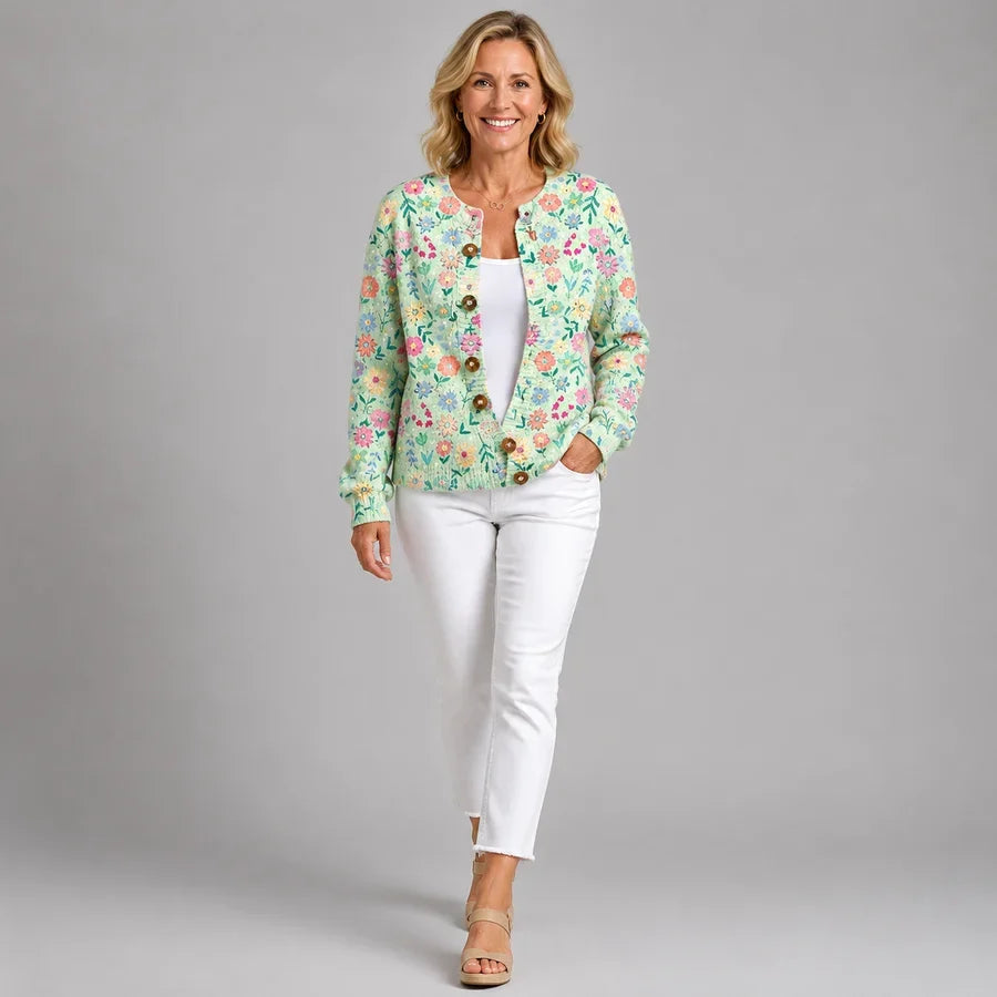 Cardigan Vintage con Motivo Floreale per Donne Aurora Roma