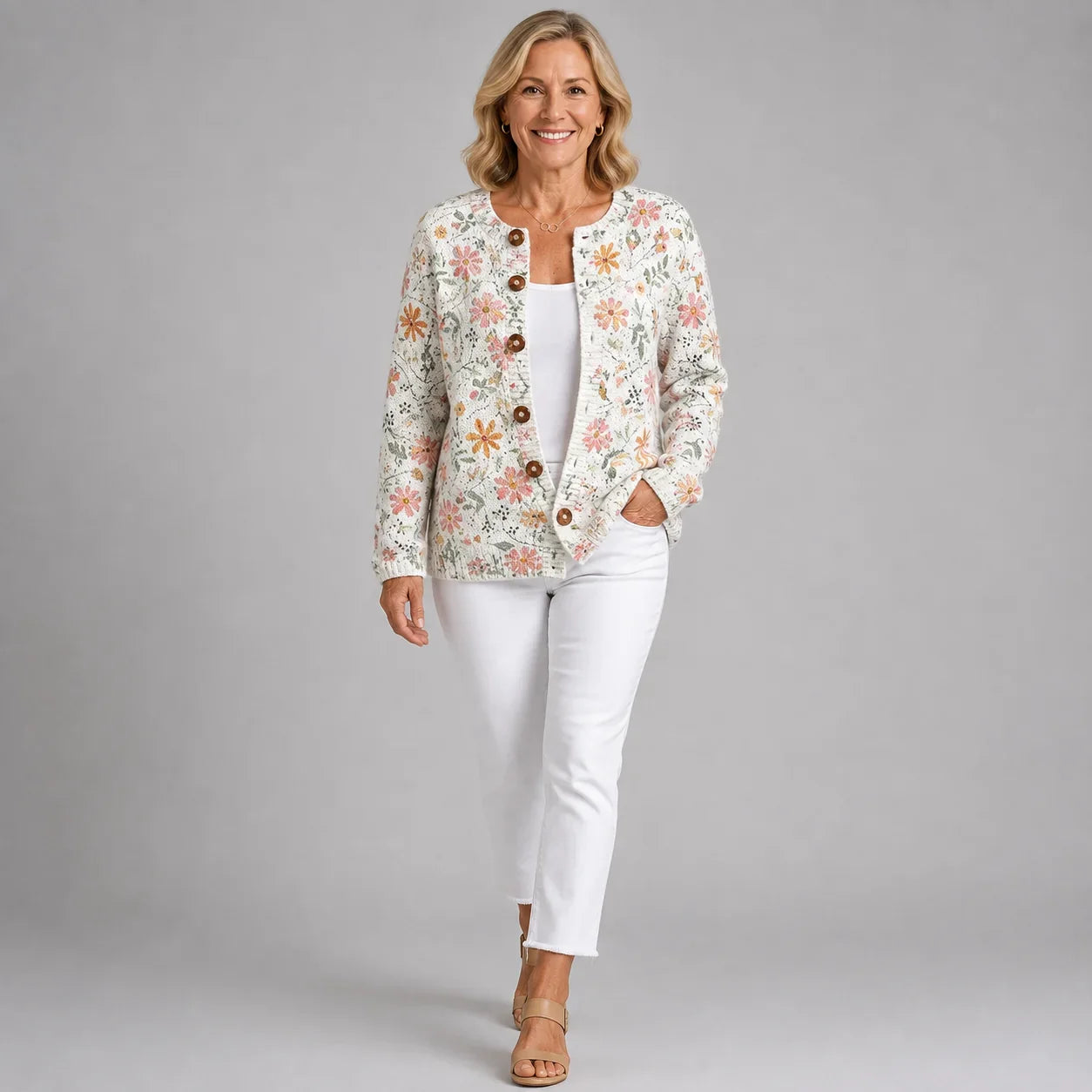 Cardigan Vintage a Motivo Floreale per Donna Aurora Roma