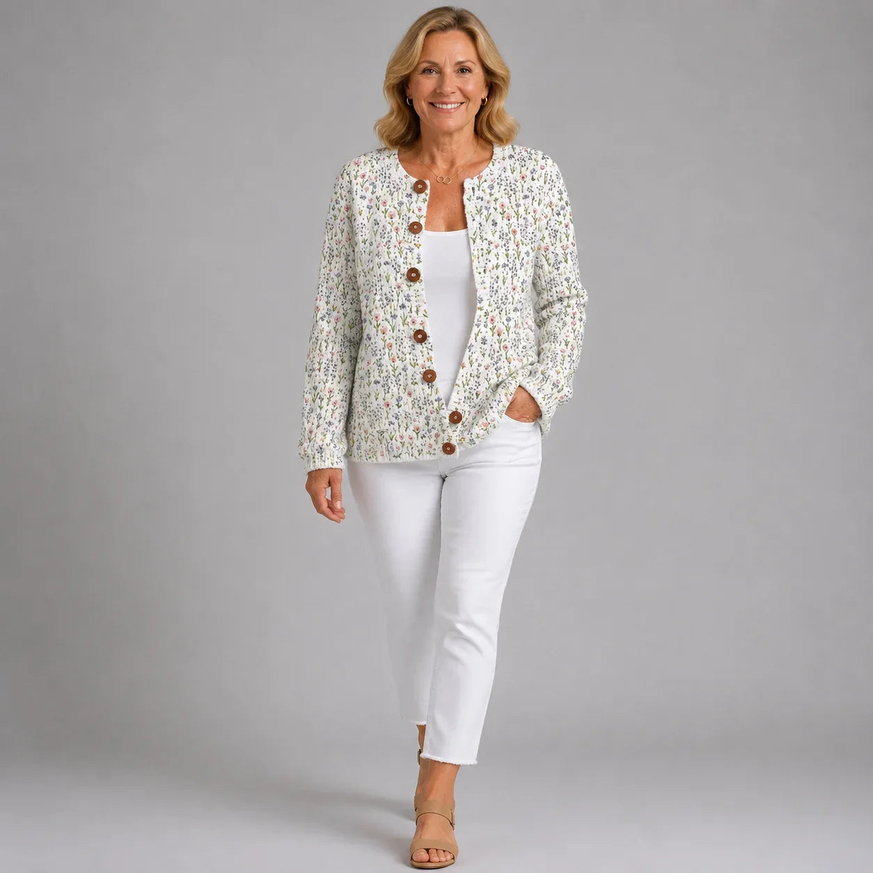 Cardigan Vintage con Motivo Floreale per Donna Aurora Roma