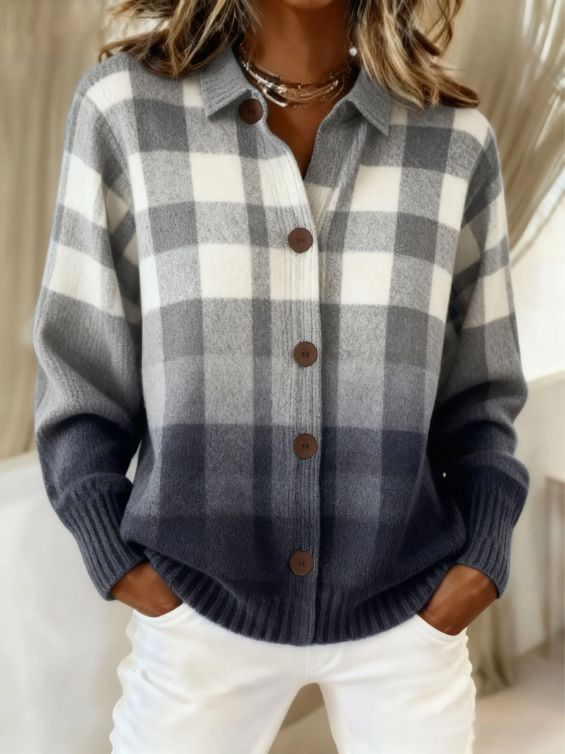 Agnes | Ombre Gray Plaid Button Cardigan