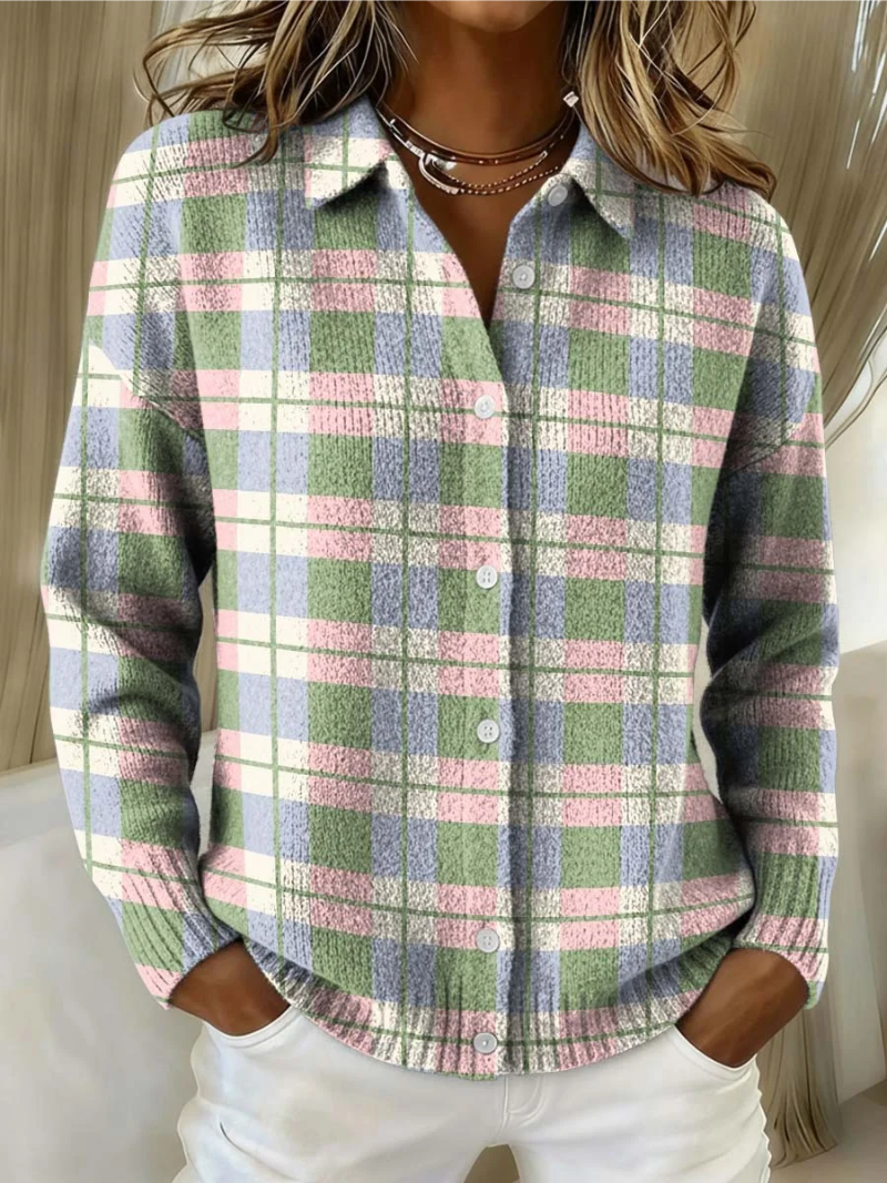 Margot | Pastel Checkered Button-Up Cardigan
