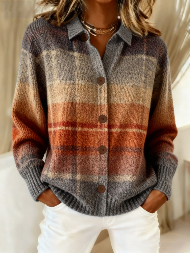 Edith | Cardigan a Quadri in Tinta Ombra Autunnale