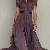 Flavia - Abito Lungo Viola con Scollo a Goccia da Donna
