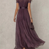Flavia - Abito Lungo Viola con Scollo a Goccia da Donna